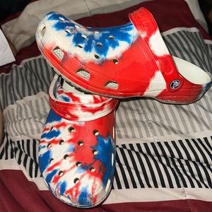 Red,white, and blue crocs